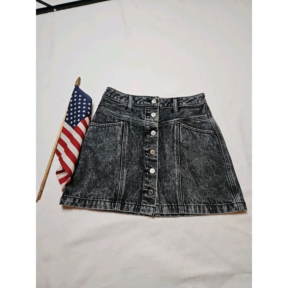 VTG Y2K Abercrombie & Fitch Denim Skirt ACID WASH Button Front Grunge Size 2